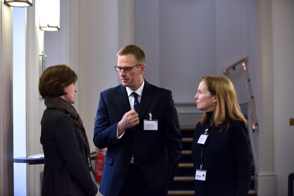 Professor Anthony Bull and Dr Emily Mayhew networking with delegates during one of the tea and coffee breaks.